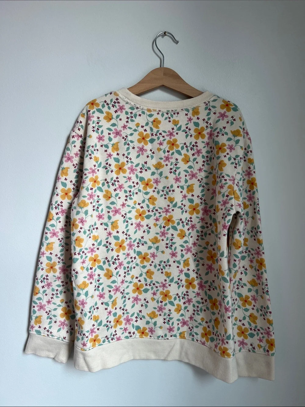 Cat & Jack | Kids Cream Floral Crewneck Sweatshirt Yellow & Pink Flowers Size L